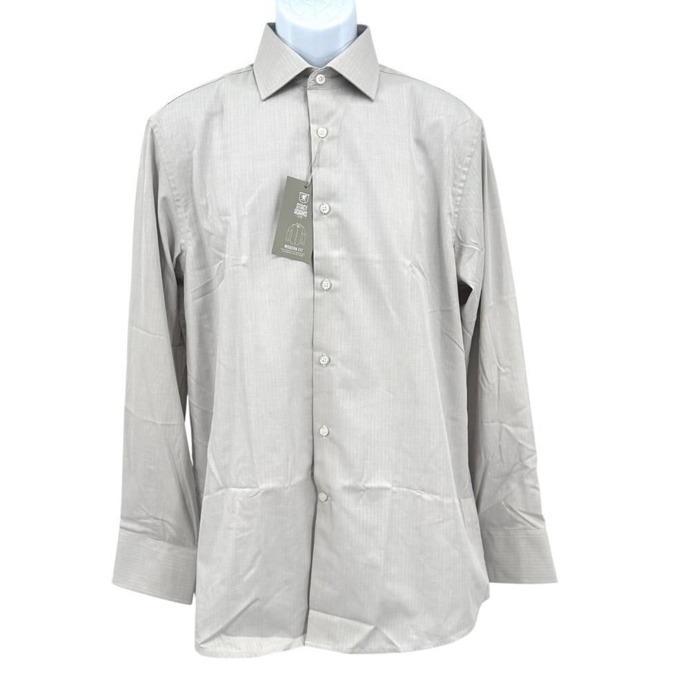 Stacy Adams Dress Shirt Long Sleeves Modern Silver Gray Chevron Men's Large‎ NWT